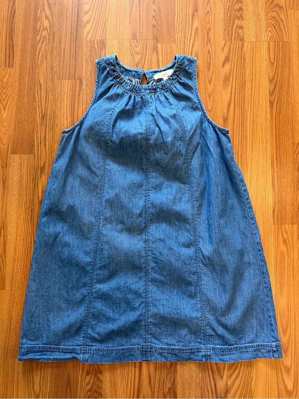 LOFT Petite Chambray Denim Sleeveless Shift Dress Large Petite